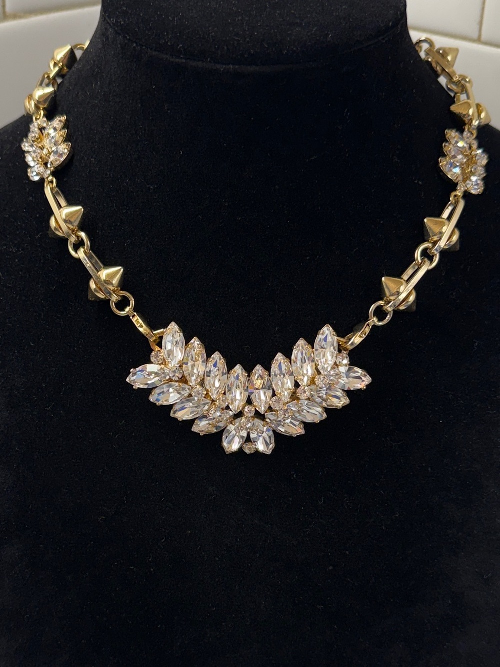 CAbi Gold Crystal Laurel Wreath Convertible Statement Necklace